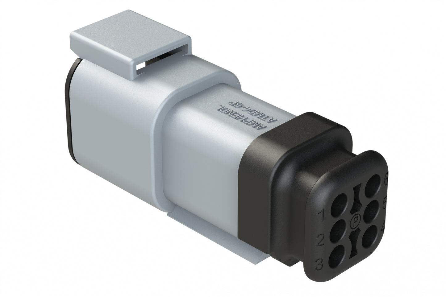 ATM04-6P-SR01GY 6 Position, Receptacle, Pin, Standard Diameter Rear Seal (Red), SR01 Strain Relief, Grey Body (Requires Wedgelock AWM-6P.). DTM04-6P-E007