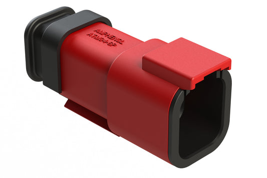 ATM04-6P-SR01RD 6 Position, Receptacle, Pin, Standard Diameter Rear Seal (Red), SR01 Strain Relief, Red Body (Requires Wedgelock AWM-6P.)