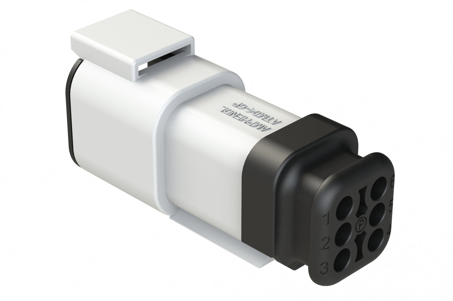 ATM04-6P-SR01WT 6 Position, Receptacle, Pin, Standard Diameter Rear Seal (Red), SR01 Strain Relief, White Body (Requires Wedgelock AWM-6P.)