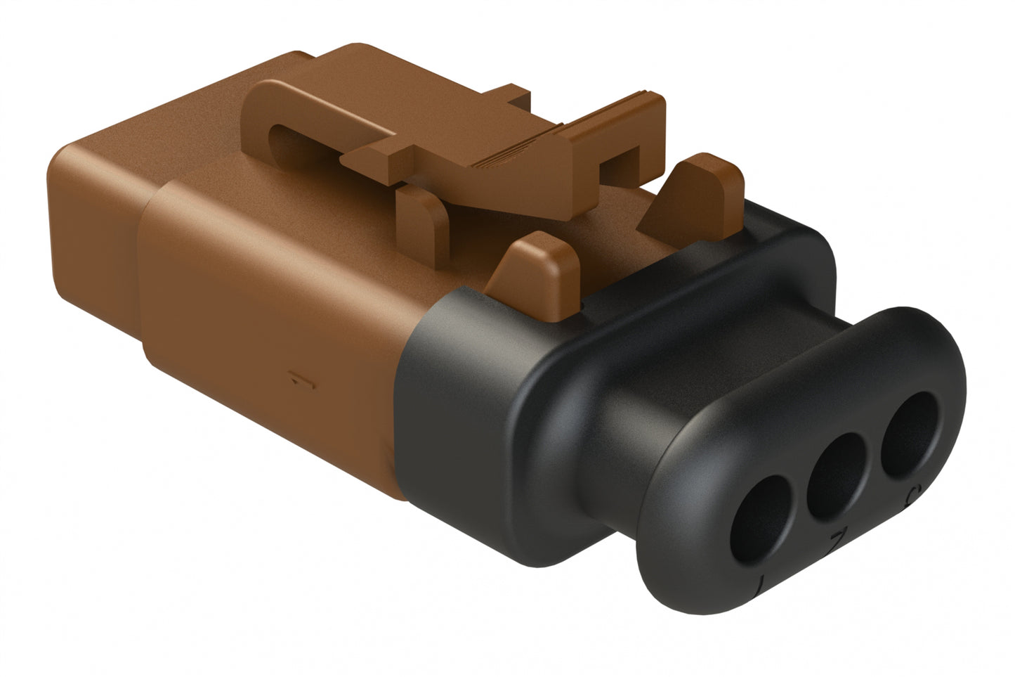 ATM06-3S-SR01BN 3 Position, Plug, Socket, Standard Diameter Rear Seal (Red), SR01 Strain Relief, Brown Body (Requires Wedgelock AWM-3S.)