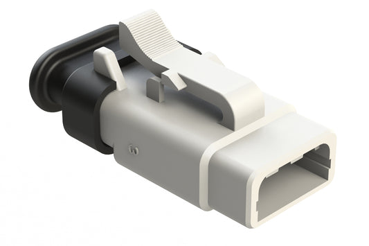 ATM06-3S-SR01WT 3 Position, Plug, Socket, Standard Diameter Rear Seal (Red), SR01 Strain Relief, White Body (Requires Wedgelock AWM-3S.)