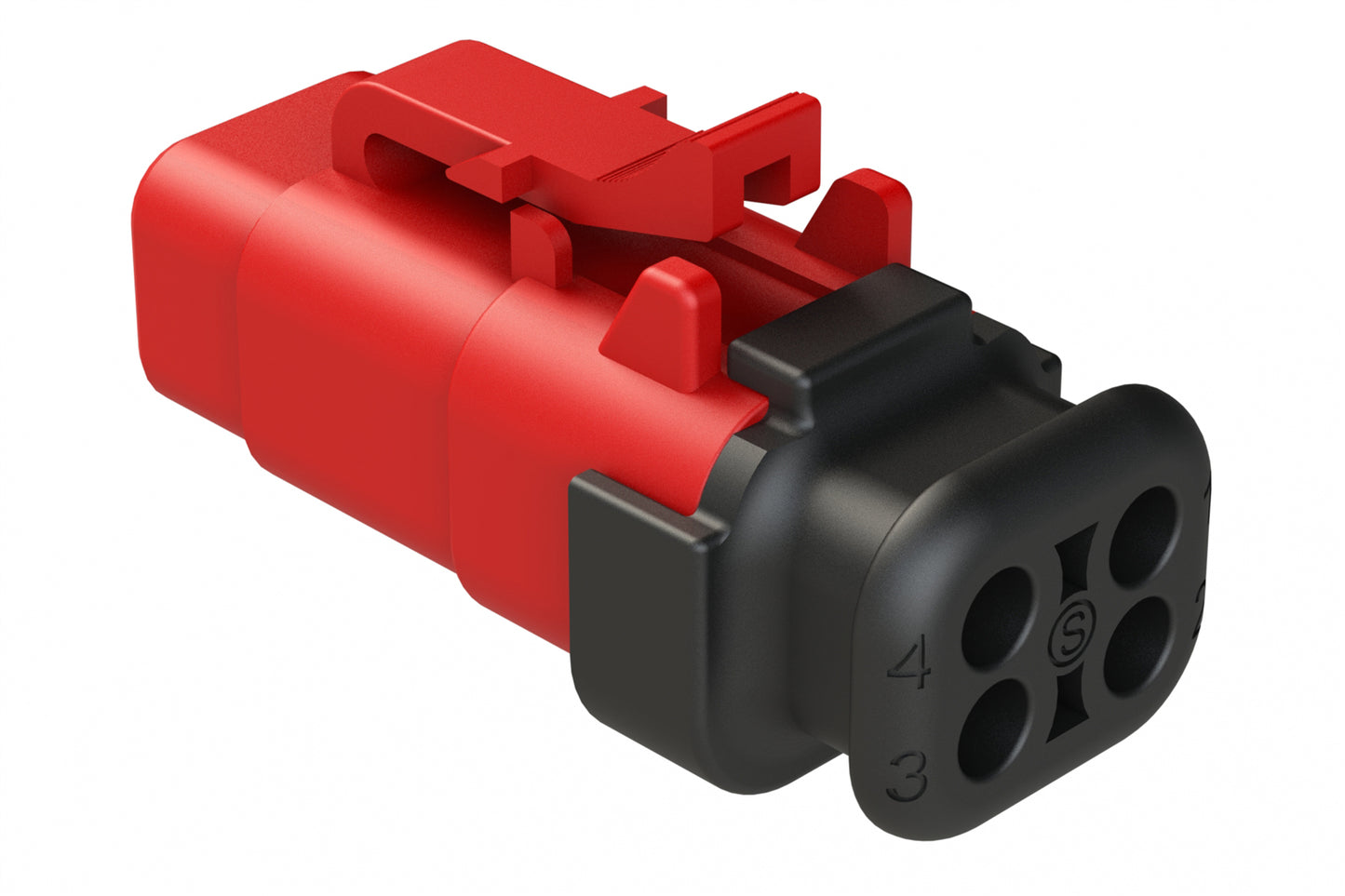 ATM06-4S-SR01RD 4 Position, Plug, Socket, Standard Diameter Rear Seal (Red), SR01 Strain Relief, Red Body (Requires Wedgelock AWM-4S.)