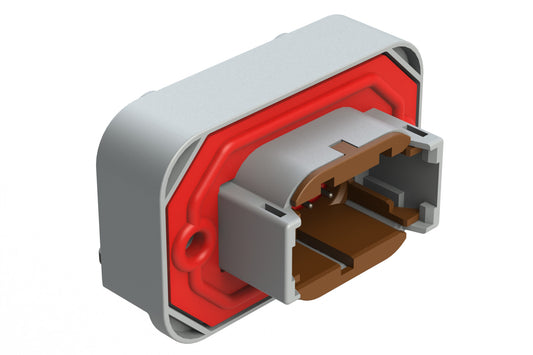 ATM13-08PD-BM04 8 Position Right Angle Flange Mount PCB Receptacle, Potted, Grey, Tin Plated Contacts Included. Keyed D