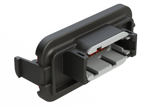 ATM13-12PA-SBH01 12 Position PCB Receptacle Header, Flange Mount, Right Angle, Size 20 Pin Contacts, Keyed A, Gold/Tin Plating, Black.  Use with Armor IPX™ Small Enclosures, ATM Connectors
