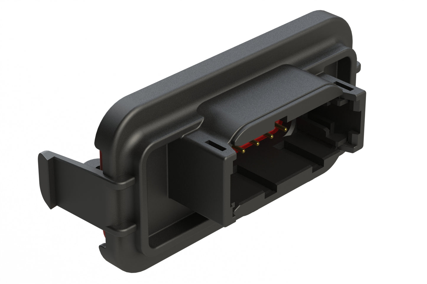 ATM13-12PB-SBH01 12 Position PCB Receptacle Header, Flange Mount, Right Angle, Size 20 Pin Contacts, Keyed B, Gold/Tin Plating, Black.  Use with Armor IPX™ Small Enclosures, ATM Connectors