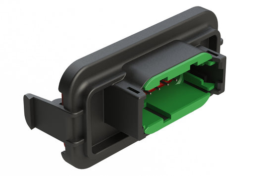 ATM13-12PC-SBH03 12 Position PCB Receptacle Header, Flange Mount, Right Angle, Size 20 Pin Contacts, Keyed C, Nickel/Tin Plating, Black.  Use with Armor IPX™ Small Enclosures, ATM Connectors