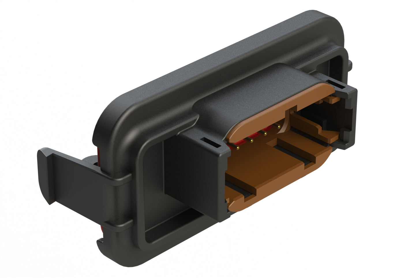 ATM13-12PD-SBH01 12 Position PCB Receptacle Header, Flange Mount, Right Angle, Size 20 Pin Contacts, Keyed D, Gold/Tin Plating, Black.  Use with Armor IPX™ Small Enclosures, ATM Connectors