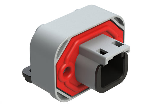 ATM13-2P-BM03 2 Position Right Angle Flange Mount PCB Receptacle, Grey, Tin Plated Contacts Included