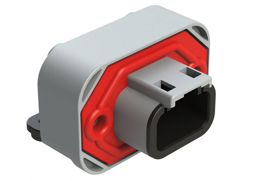 ATM13-3P-BM02 3 Position Right Angle Flange Mount PCB Receptacle, Potted, Grey, Gold Plated Contacts Included