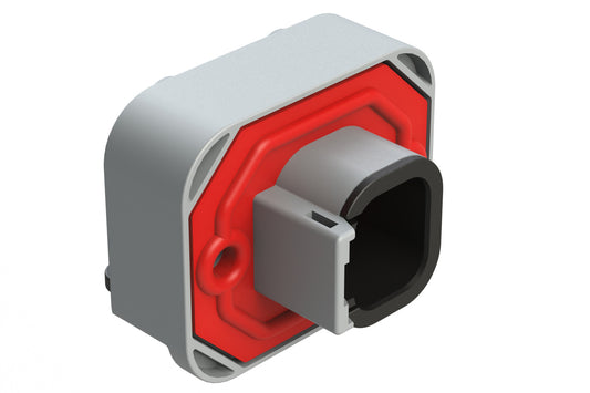 ATM13-4P-BM03 4 Position Right Angle Flange Mount PCB Receptacle, Grey, Tin Plated Contacts Included