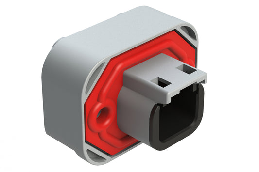 ATM15-2P-BM04 2 Position Flange Mount PCB Receptacle, Potted, Grey, Tin Plated Contacts Included