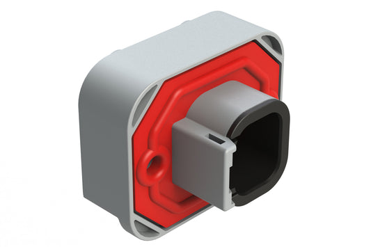 ATM15-4P-BM02 4 Position Flange Mount PCB Receptacle Potted, Grey, Gold Plated Contacts Included
