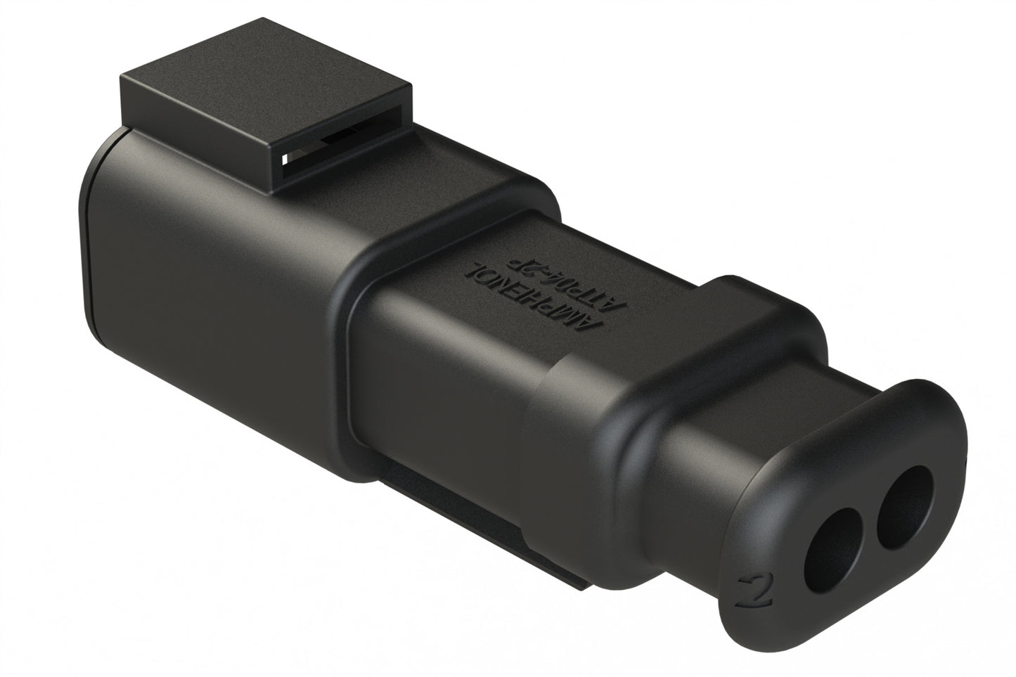 ATP04-2P-SR01BK 2 Position Receptacle, Pin, Strain Relief, Black Body (Requires Wedgelock AWP-2P). DTP04-2P-EE01