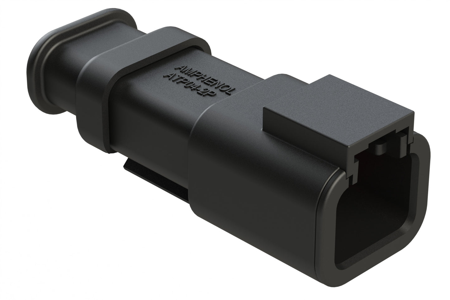ATP04-2P-SR02BK 2 Position Receptacle, Pin, Reduced Diameter Rear Seal, Strain Relief, Black Body (Requires Wedgelock AWP-2P). DTP04-2P-CE09