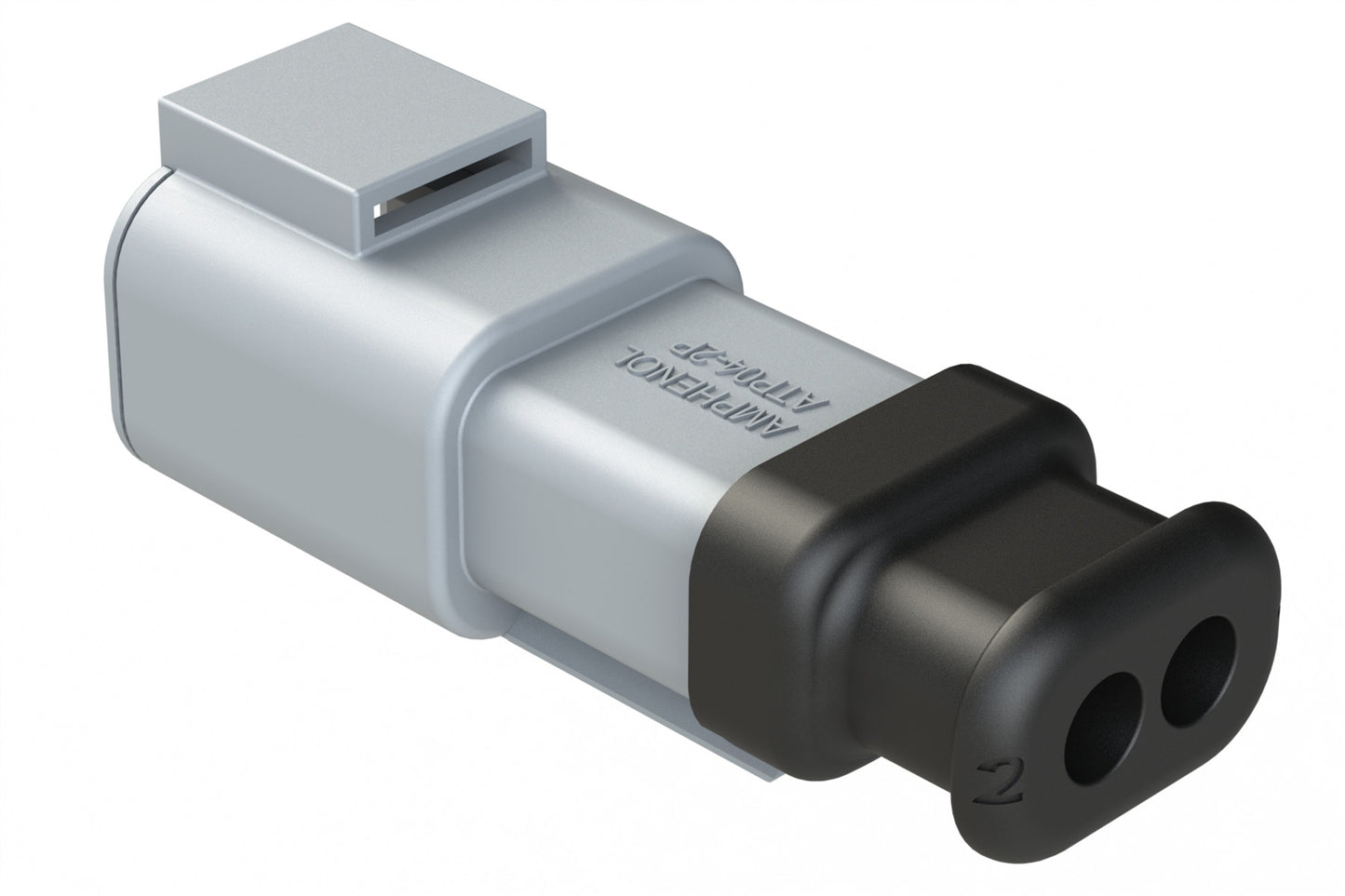 ATP04-2P-SR02 2 Position Receptacle, Pin, Reduced Diameter Rear Seal, Strain Relief, Grey Body (Requires Wedgelock AWP-2P)