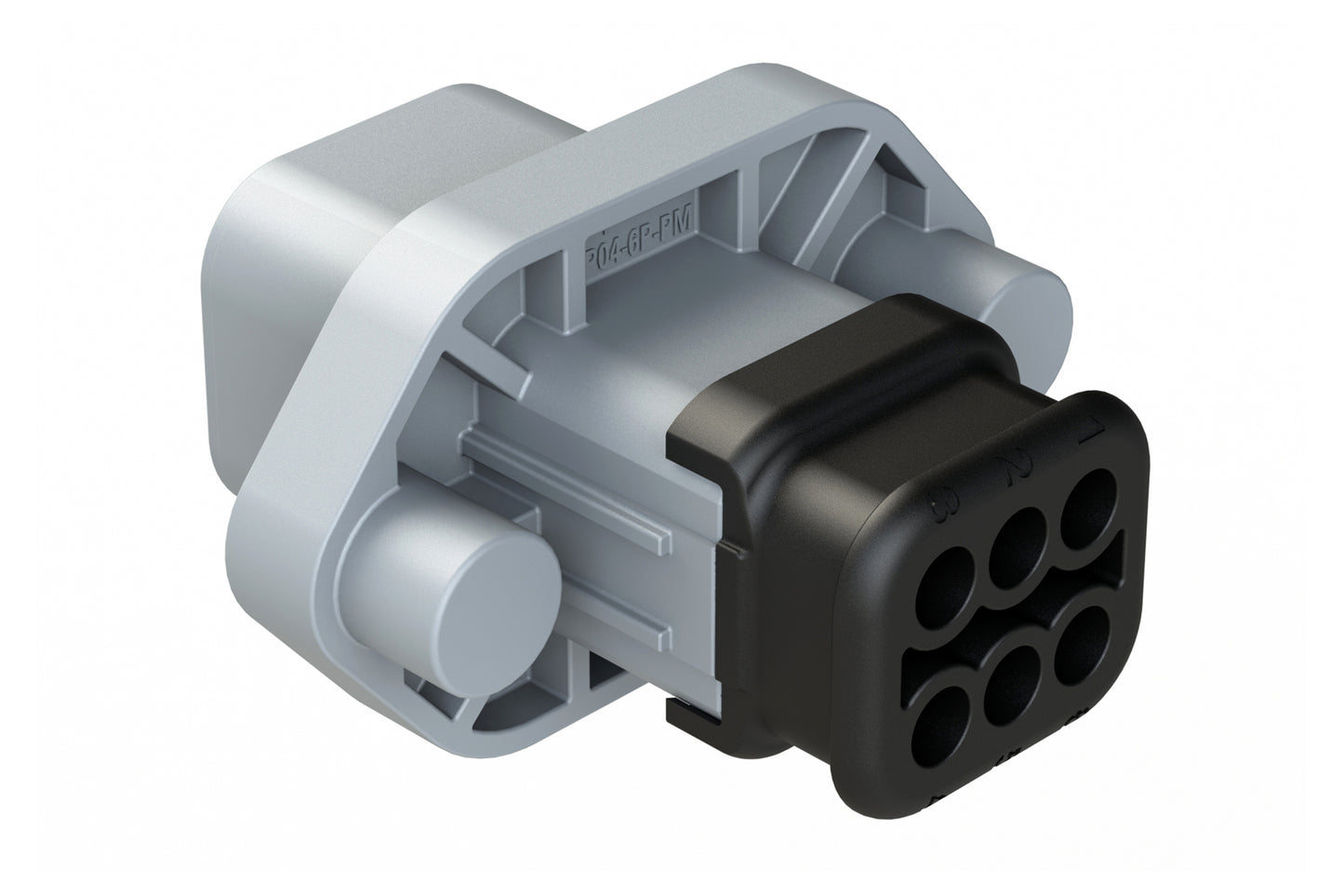 ATP04-6P-PM15 6 Position Panel Mount Receptacle with Flange, Pin, with Gasket, Self Tapping, Strain Relief, Grey