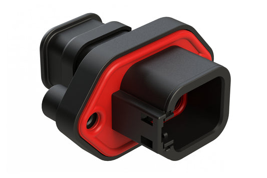 ATP04-6P-PM16BK 6 Position Panel Mount Receptacle with Flange, Pin, with Gasket, Reduced Diameter Seal, Self Tapping, Strain Relief, Black