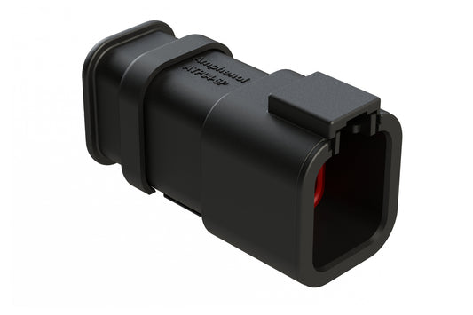 ATP04-6P-SR01BK 6 Position Receptacle, Pin, SR01 Strain Relief (Standard Seal), End Cap, Black Body