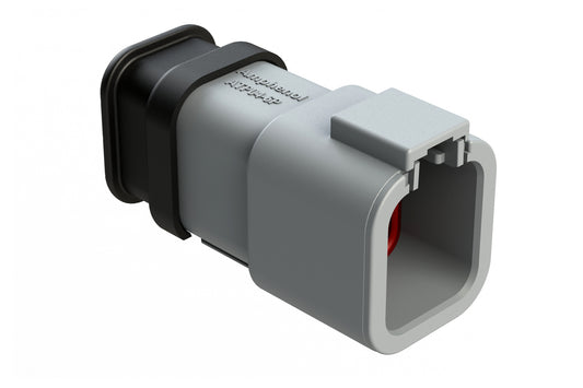 ATP04-6P-SR02 6 Position Receptacle, Pin, SR02 Strain Relief (Reduced Diameter Seal), End Cap, Grey Body