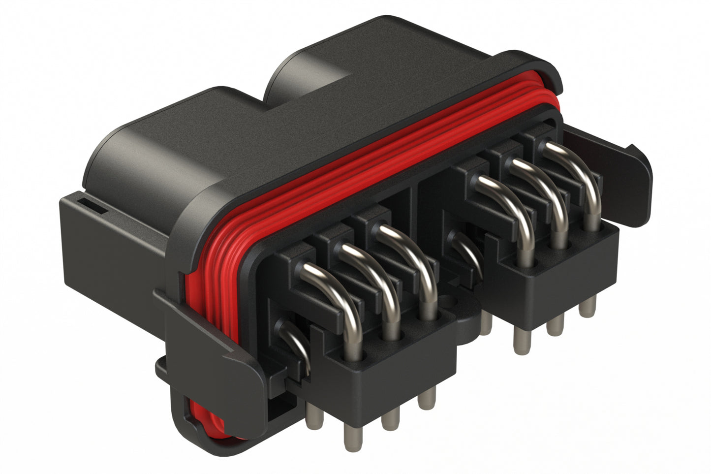 ATP13-06P-06P-SBH01 12 (2x6) Position PCB Receptacle Header, Flange Mount, Right Angle, Size 12 Pin Contacts, without Keying, Gold/Tin Plating, Black.  Use with Armor IPX™ Small Enclosures, ATP Connectors