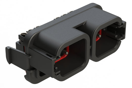ATP13-06P-06P-SBH03 12 (2x6) Position PCB Receptacle Header, Flange Mount, Right Angle, Size 12 Pin Contacts, without Keying, Nickel/Tin Plating, Black.  Use with Armor IPX™ Small Enclosures, ATP Connectors