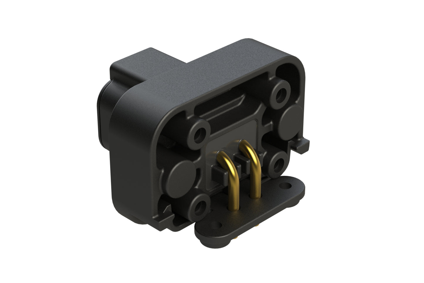 ATP13-2P-BM02BLK 2 Position 90° PCB Flange Mount Receptacle, black, molded gold Pins, potted, Black