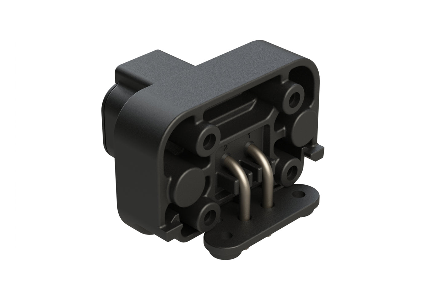 ATP13-2P-BM03BLK 2 Position 90° PCB Flange Mount Receptacle, molded tin Pins, Black