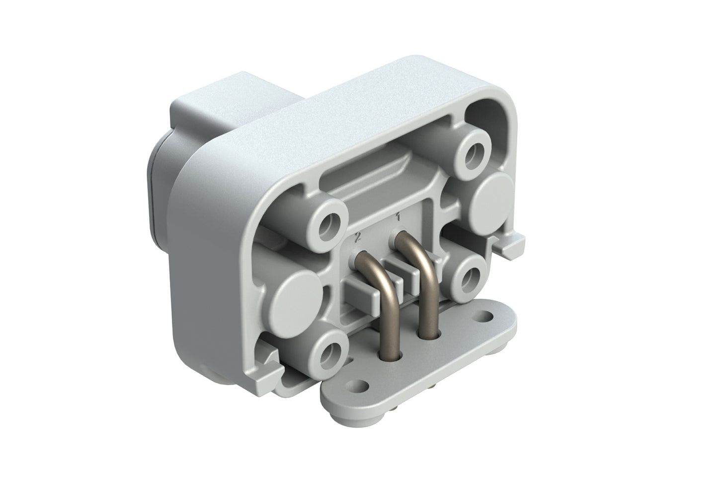 ATP13-2P-BM03GRY 2 Position 90° PCB Flange Mount Receptacle, molded tin Pins, Grey