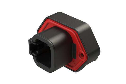 ATP13-4P-BM02BLK 4 Position 90° PCB Flange Mount Receptacle, molded gold Pins, potted, Black