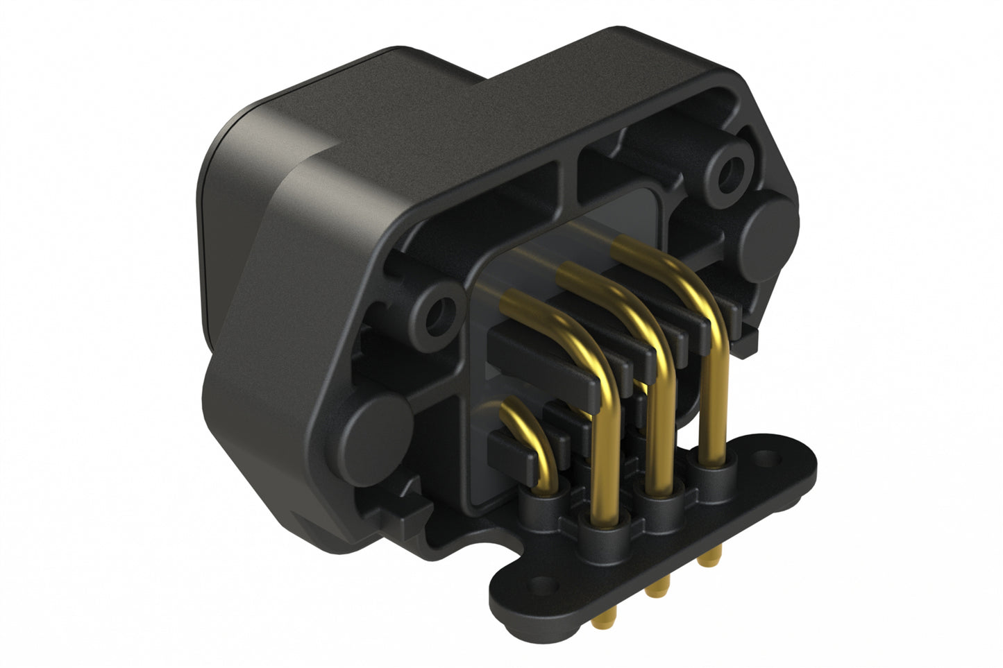 ATP13-6P-BM02BLK 6 Position 90° PCB Flange Mount Receptacle, Pin, Gold Plated, Potting, Black