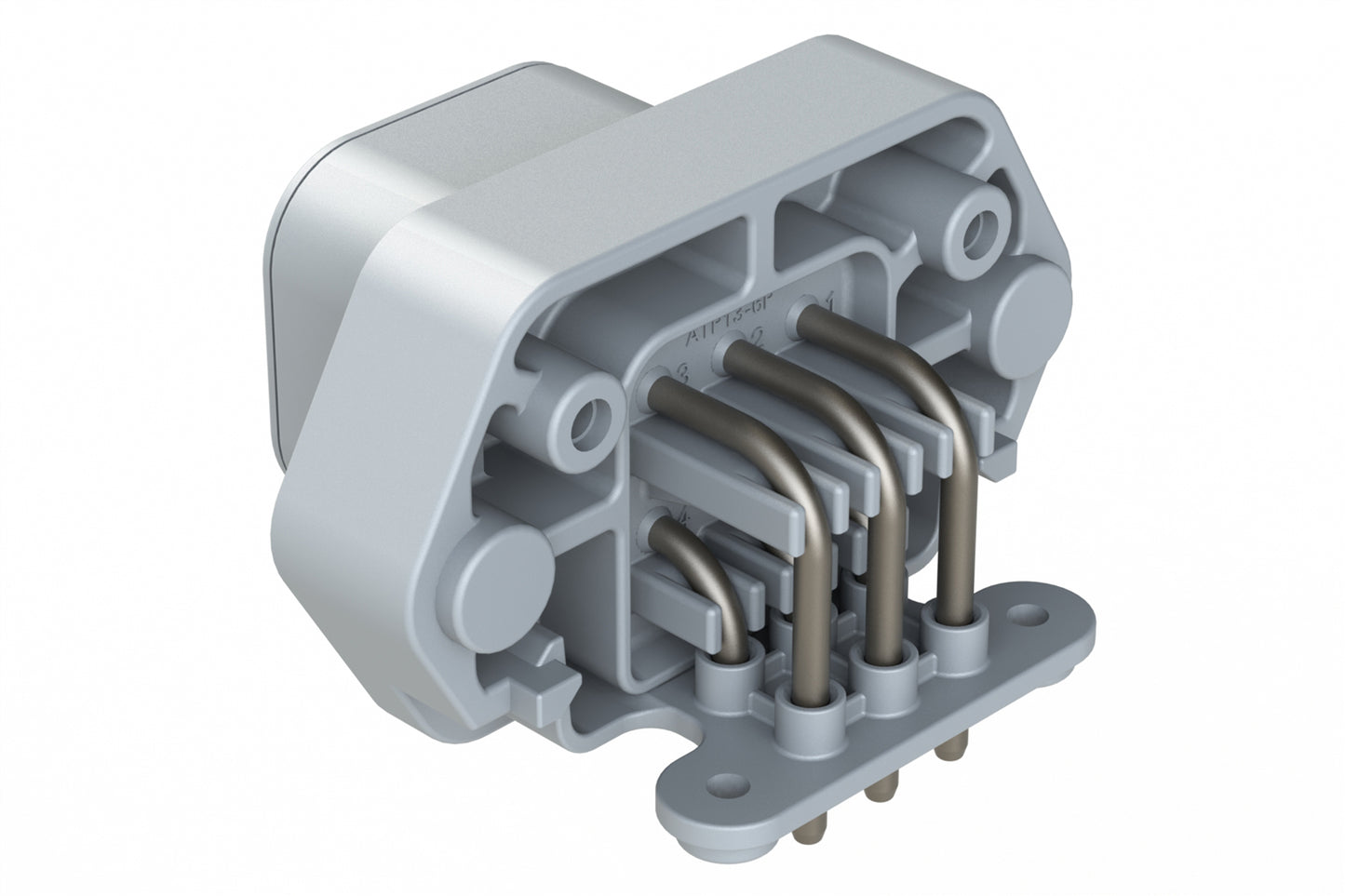 ATP13-6P-BM03GRY 6 Position 90° PCB Flange Mount Receptacle, Pin, Tin Plated, No Potting, Grey