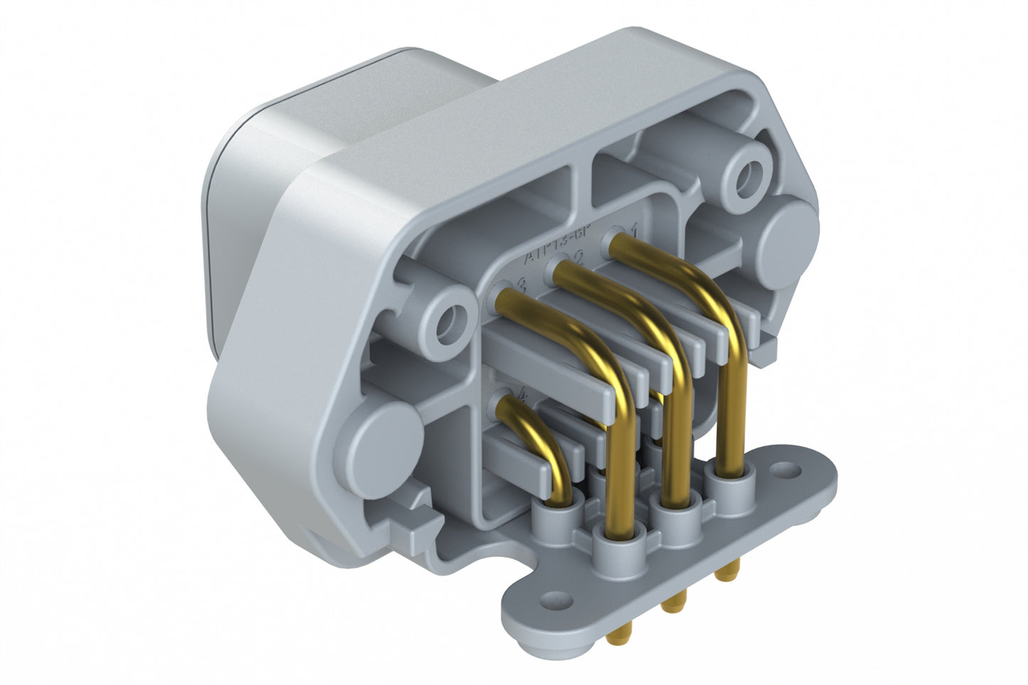 ATP13-6PA-BM01 6 Position 90° PCB Flange Mount Receptacle, Pin, Keyed A,  Gold Plated, No Potting, Grey
