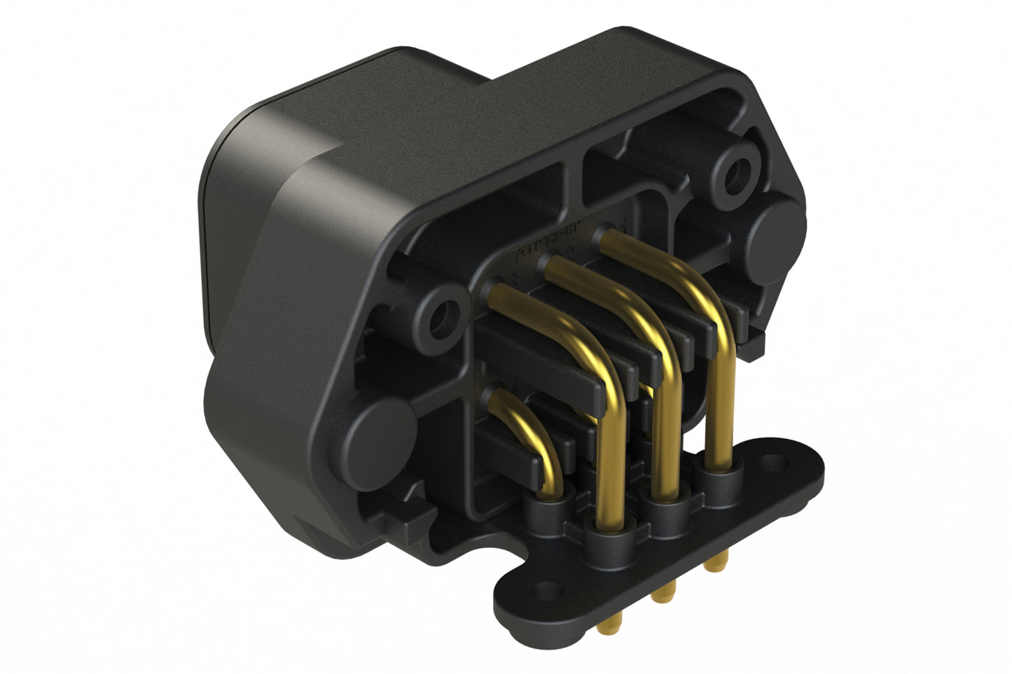 ATP13-6PB-BM01 6 Position 90° PCB Flange Mount Receptacle, Pin, Keyed B, No Potting, Gold Plated, Black