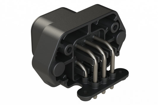 ATP13-6PB-BM03 6 Position 90° PCB Flange Mount Receptacle, Pin, Keyed B, No Potting, Tin Plated,  Black