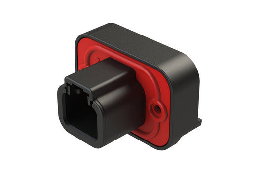 ATP15-2P-BM04BLK 2 Position Straight PCB Flange Mount Receptacle, molded tin Pins, potted, Black