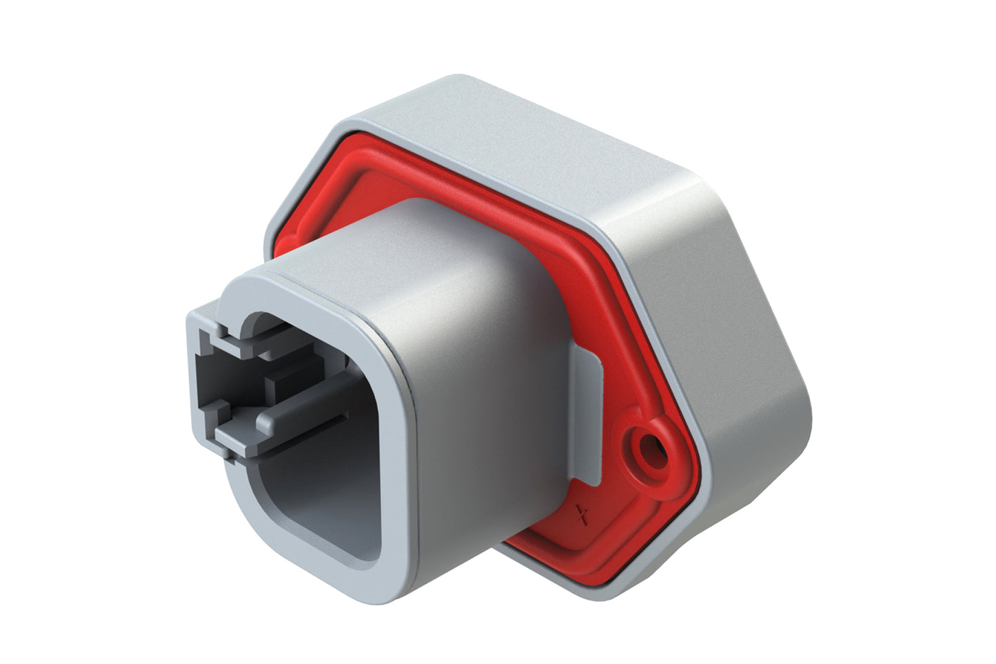 ATP15-4P-BM04GRY 4 Position Straight PCB Flange Mount Receptacle, molded tin Pins, potted, Grey
