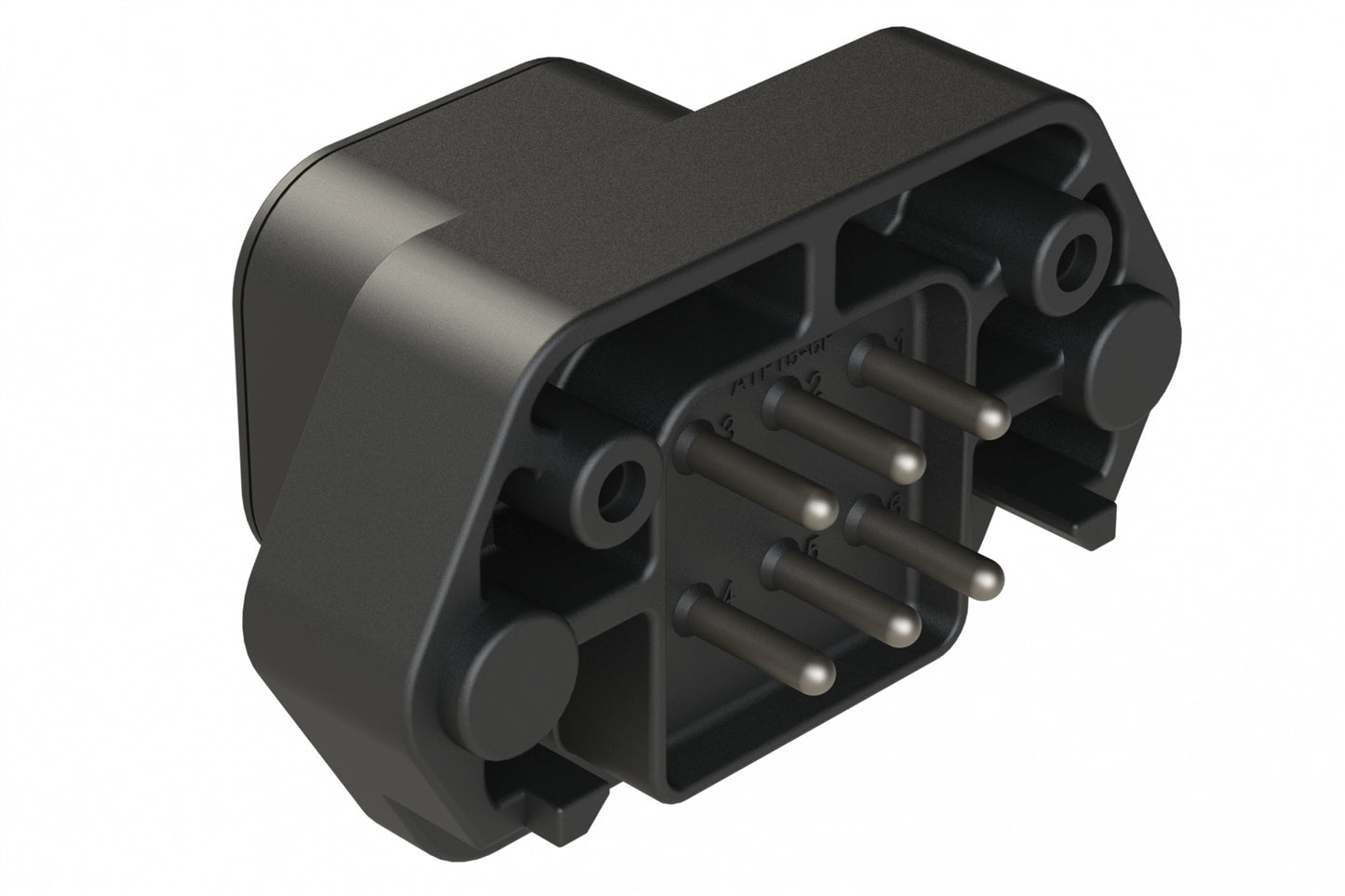 ATP15-6P-BM03BLK 6 Position PCB Flange Mount Receptacle, Pin, Tin Plated, No Potting, Black