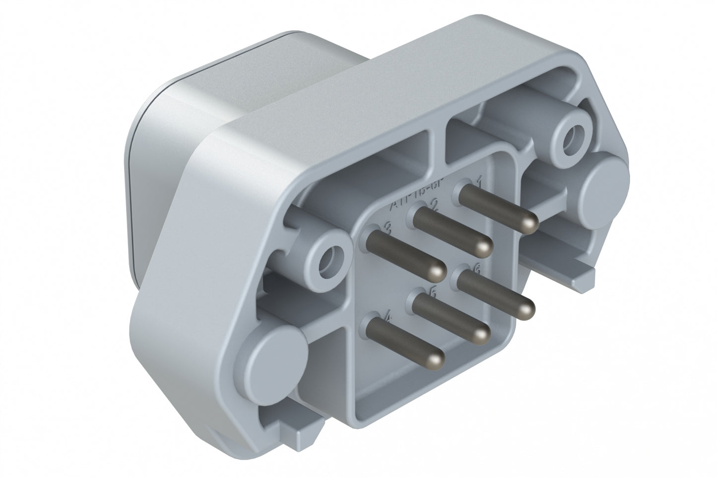 ATP15-6P-BM03GRY 6 Position PCB Flange Mount Receptacle, Pin, Tin Plated, No Potting, Grey