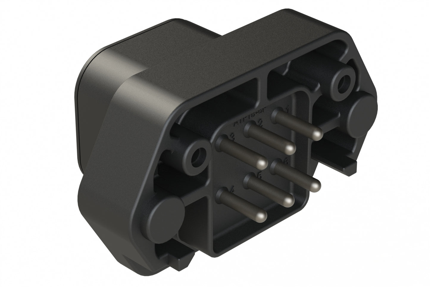ATP15-6PB-BM03 6 Position PCB Flange Mount Receptacle, Pin, Keyed B, No Potting, Tin Plated, Black