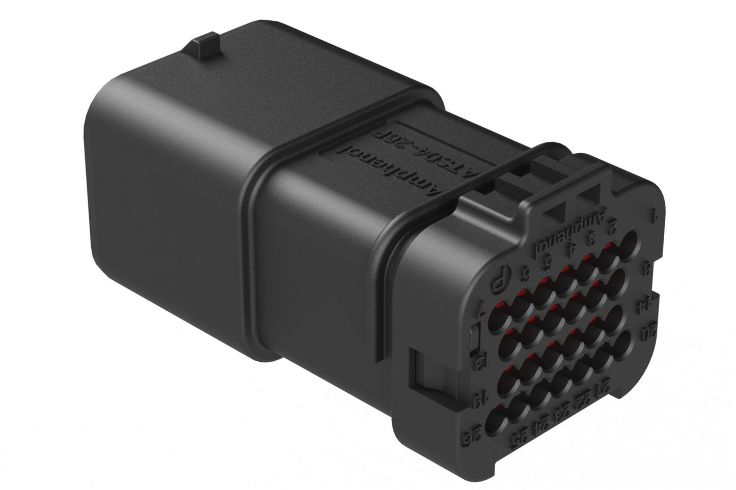 ATS04-26PA 26 Position In-line Receptacle, Pin, Keyed A, Contact Size 20, Single Latch, End Cap, Black