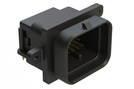 ATS13-26PB-BM21 26 Position PCB Receptacle with 3 Hole Flange, Right Angle, Pin, Contact Size 20, Keyed B, Self-Threading, Black