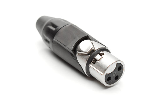 AX3F0M 3 pole Socket (Female) Plug.AX XLR Audio Cable Connector. Satin Nickel, w/ BlackMarking Sleeve