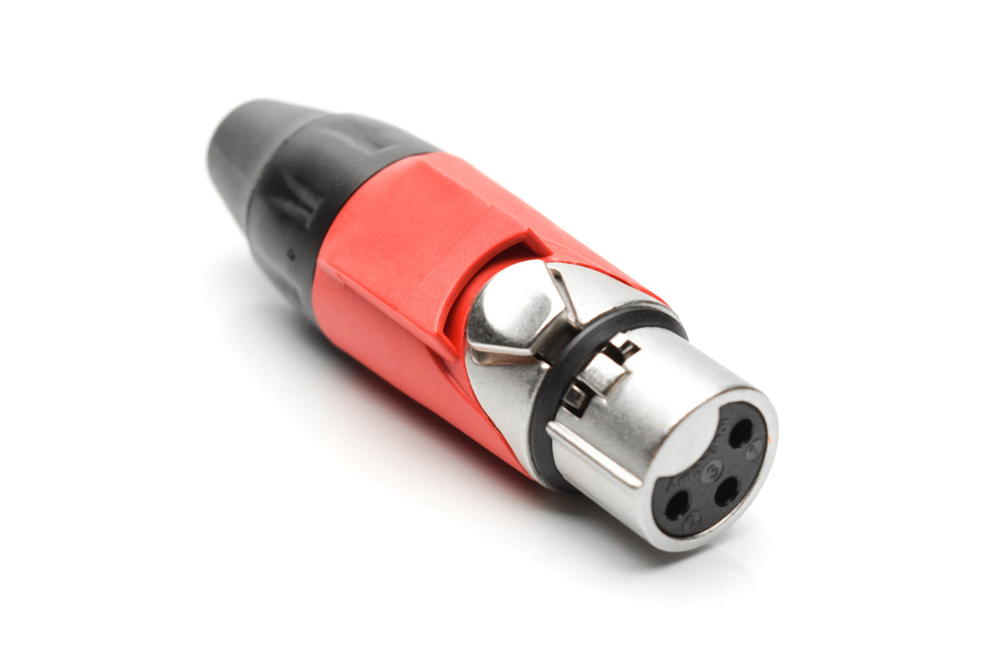 AX3F2M 3 pole Socket (Female) Plug.AX XLR Audio Cable Connector. Satin Nickel, w/ RedMarking Sleeve