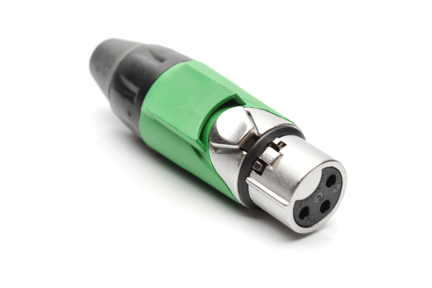 AX3F5M 3 pole Socket (Female) Plug.AX XLR Audio Cable Connector. Satin Nickel, w/ GreenMarking Sleeve