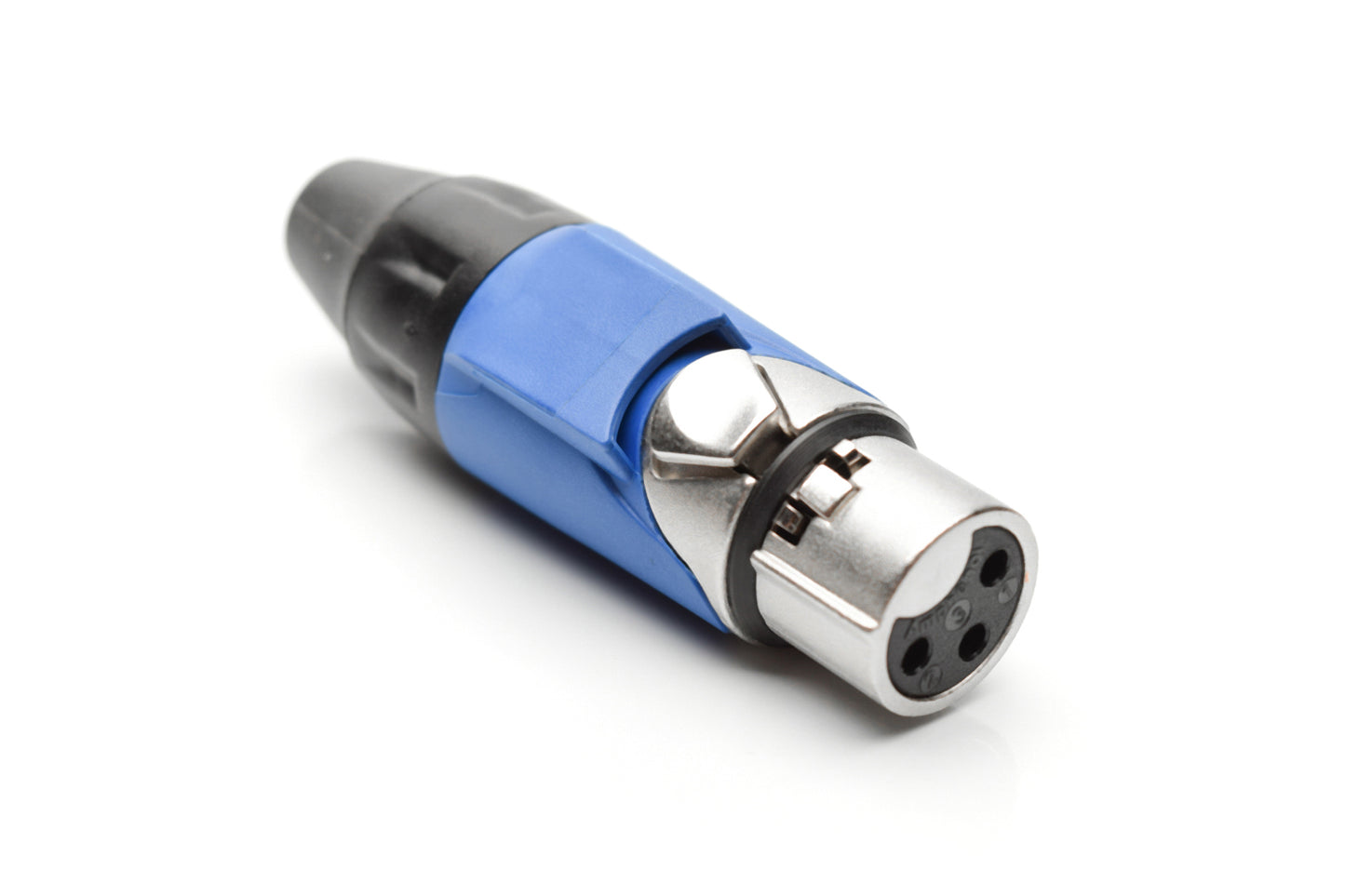 AX3F6M 3 pole Socket (Female) Plug.AX XLR Audio Cable Connector. Satin Nickel, w/ BlueMarking Sleeve