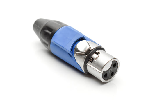 AX3F6M 3 pole Socket (Female) Plug.AX XLR Audio Cable Connector. Satin Nickel, w/ BlueMarking Sleeve