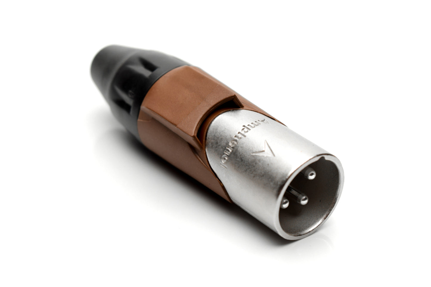 AX3M1M 3 pole Pin (Male) Plug.AX XLR Audio Cable Connector. Satin Nickel, w/ BrownMarking Sleeve
