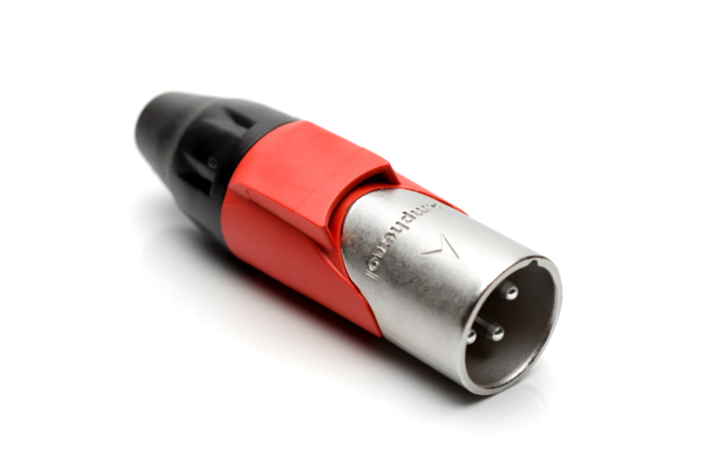 AX3M2M 3 pole Pin (Male) Plug.AX XLR Audio Cable Connector. Satin Nickel, w/ RedMarking Sleeve