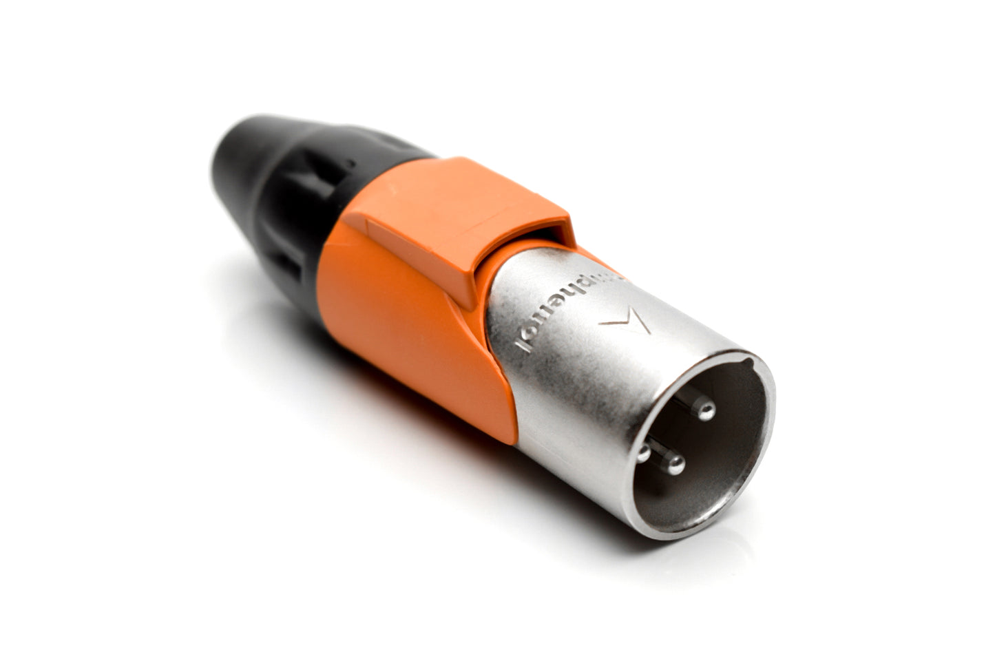 AX3M3M 3 pole Pin (Male) Plug.AX XLR Audio Cable Connector. Satin Nickel, w/ OrangeMarking Sleeve