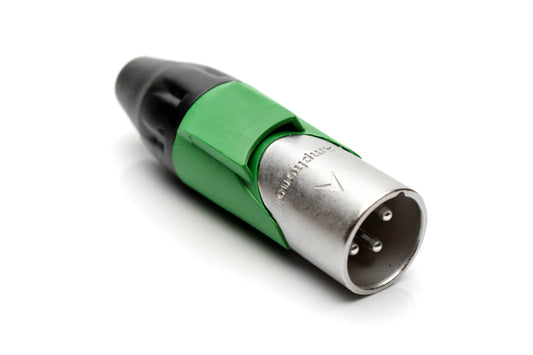 AX3M5M 3 pole Pin (Male) Plug.AX XLR Audio Cable Connector. Satin Nickel, w/ GreenMarking Sleeve